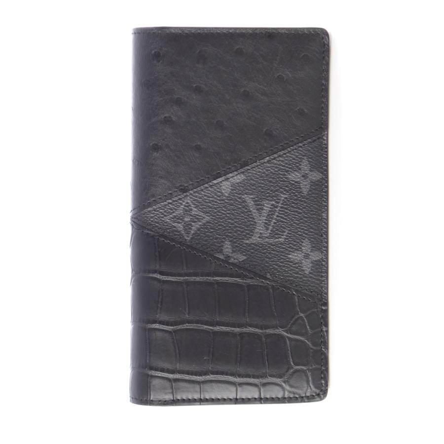 限定品】ルイヴィトン ブラザ オーストリッチ 長財布 ブルー ブラック