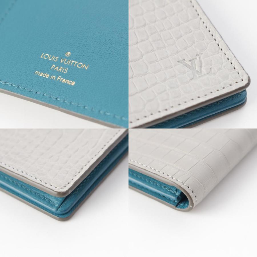 ルイヴィトン LVロゴ ポルトフォイユ ブラザ クロコダイル ウォレット 長財布 グレー×ブルー【中古】 LOUIS VUITTON（ルイ・ヴィトン） LVロゴ ポルトフォイユ ブラザ