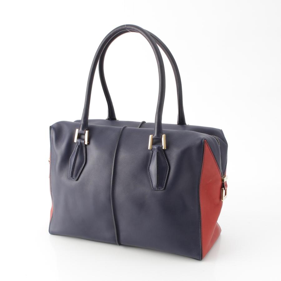 TOD'S ハンドバッグ バイカラー レザー トッズ レザー Dスタイル バイカラー トートバッグ ネイビー レッド