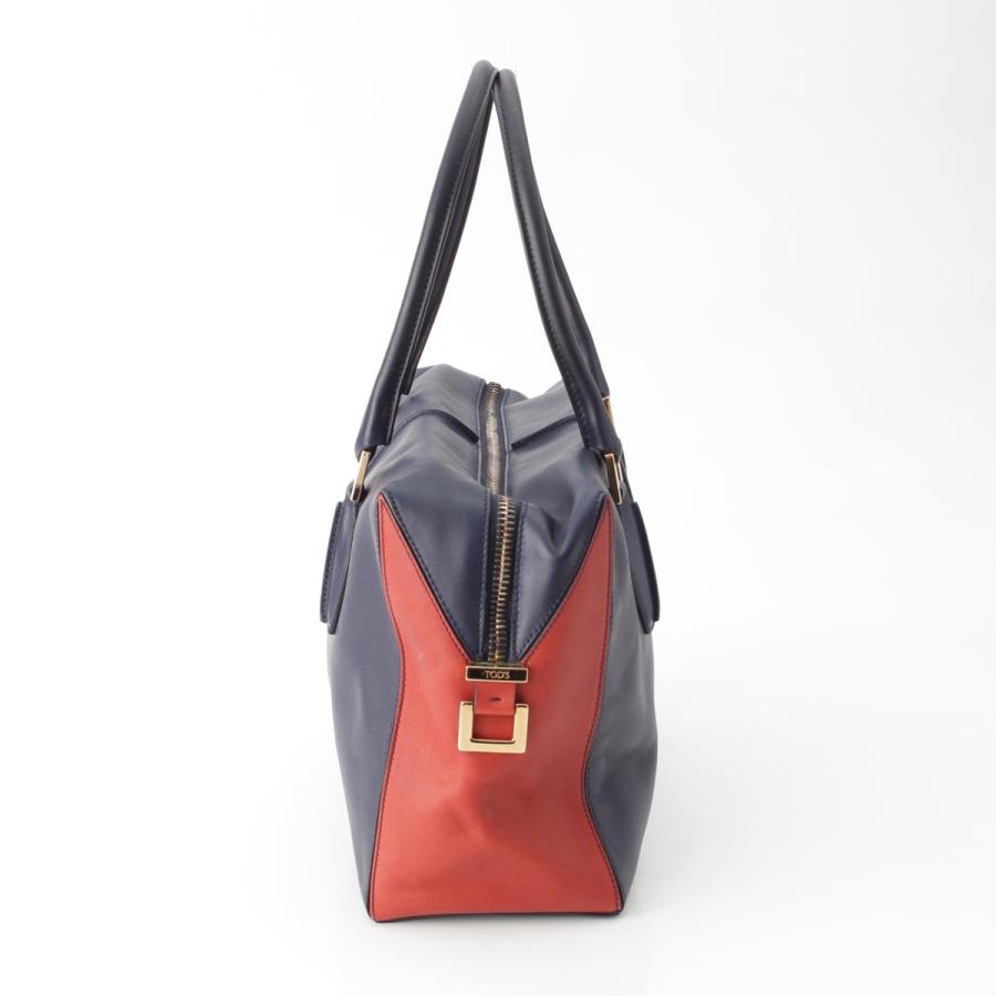 TOD'S ハンドバッグ バイカラー レザー トッズ レザー Dスタイル バイカラー トートバッグ ネイビー レッド