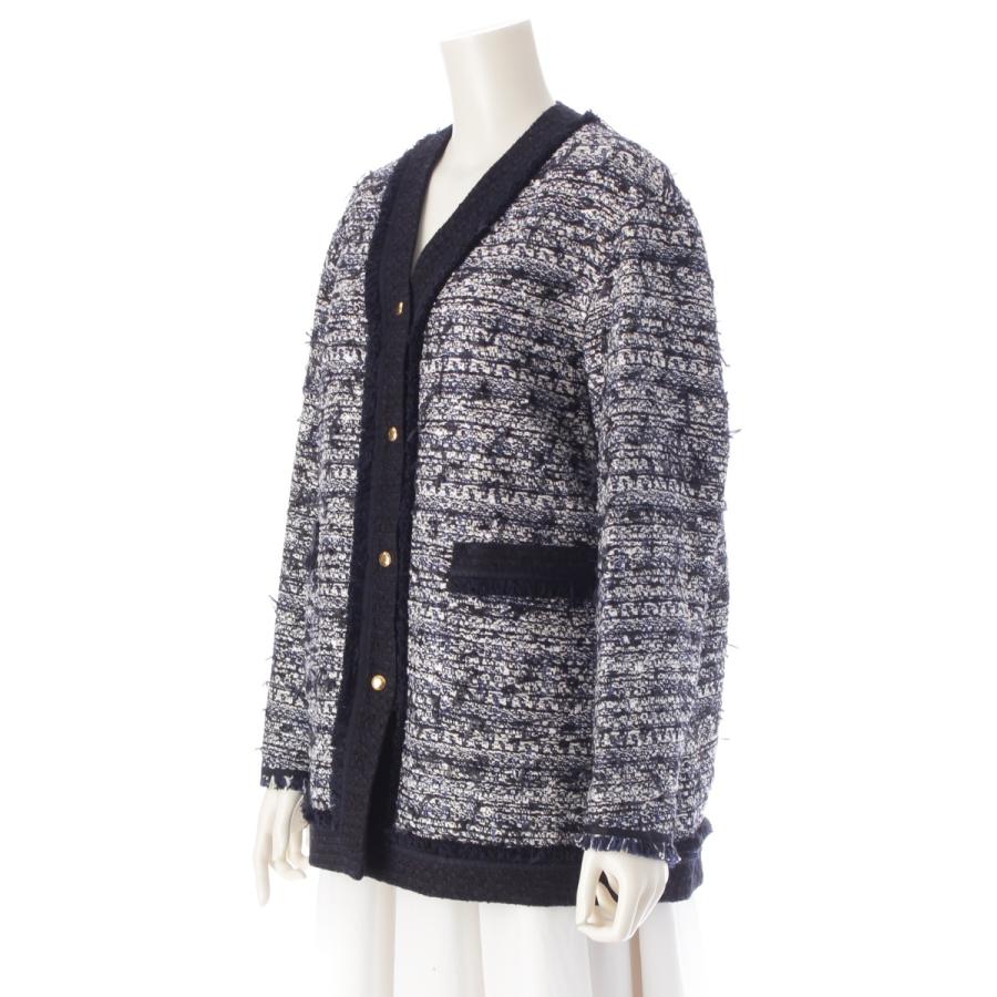 ドゥロワー　2022　ツイードジャケット　ノーカラー　ウール　シルク　白黒　36 ドゥロワー 2022 ツイードジャケット ノーカラー ウール シルク 白黒