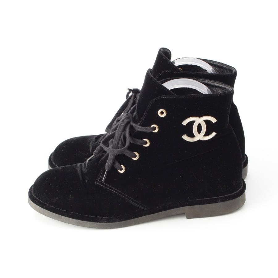 CHANEL シャネル ベロア ベルベット ココマーク レースアップ ショート