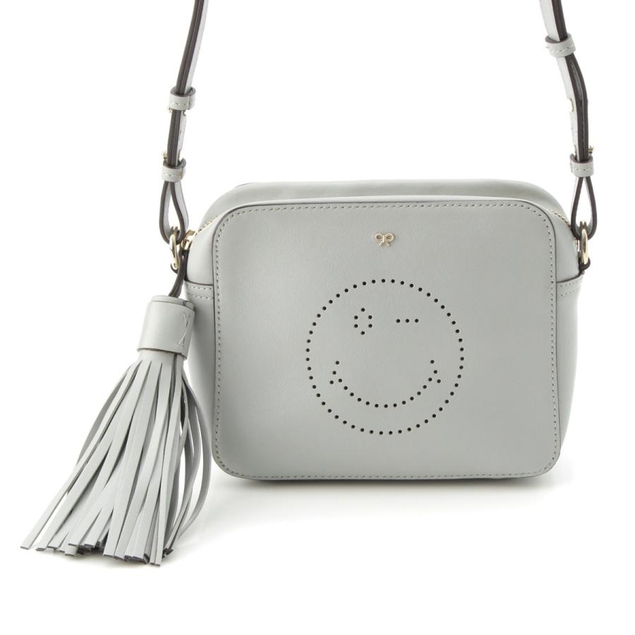 ☆美品☆ANYA HINDMARCH☆ スマイリーウィンク。ライトグレー。 ANYA HINDMARCH（アニヤ・ハインドマーチ） レザー ウインクスマイリー