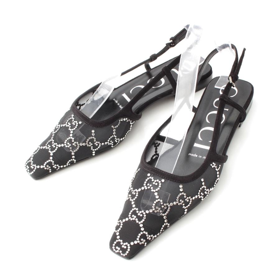 GUCCI ブラック ポインテッドトゥパンプス 37 GUCCI（グッチ） GGクリスタル スリングバック ポインテッドトゥ