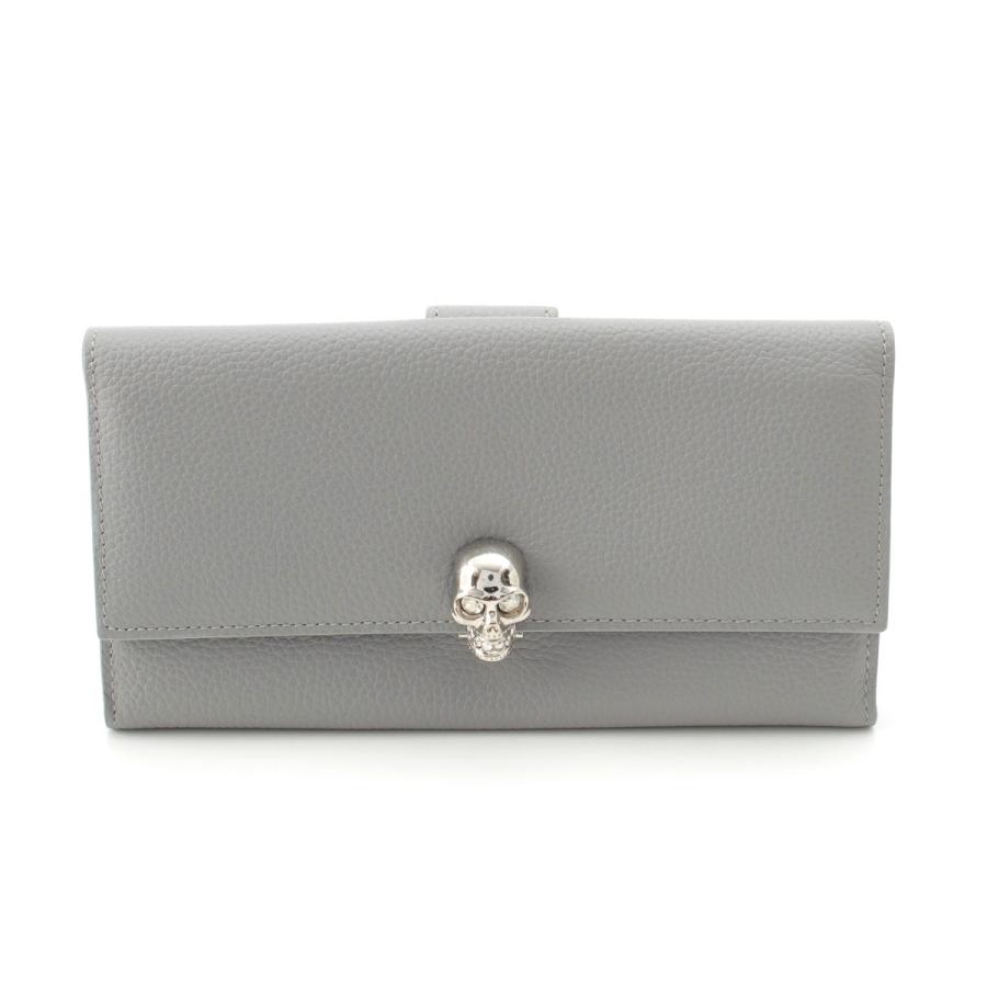 アレキサンダーマックイーン レザー スカルモチーフ ロング ウォレット 長財布 275330 グレー×ピンク【中古】 Alexander McQueen（アレキサンダーマックイーン） レザー スカル