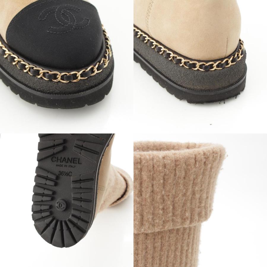 CHANEL スエードアンクルブーツ シャネル CHANEL（シャネル） スエード アンクルブーツ ニット 切替 ココマーク