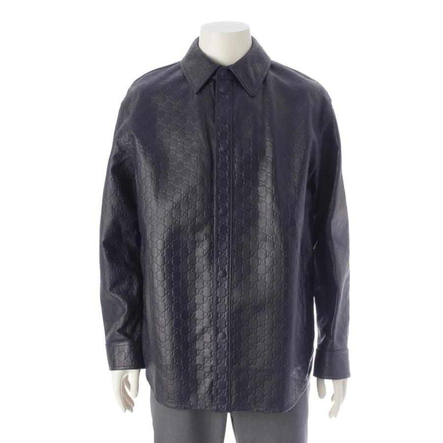 グッチ 2025AW レザー GG グッチシマ ジャケット アウター 833460 ネイビー 46【中古】 GUCCI（グッチ） 2025AW レザー GG グッチシマ ジャケット 833460