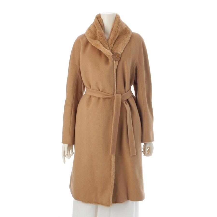 2L♡マックスマーラ　ベルテッドコート　ファー襟　ブラウン マックスマーラ】ベルテッドコートファーフードネイビー