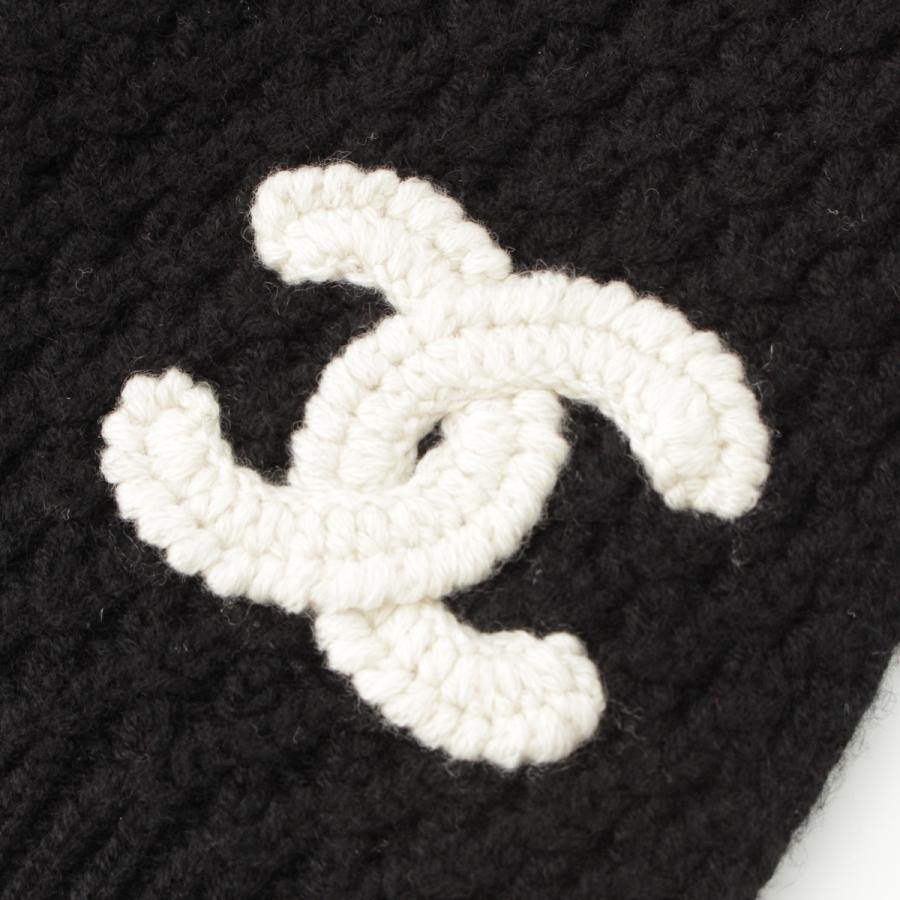 シャネル ココマーク ロゴ カシミヤ マフラー ホワイト ブラック シャネル CHANEL ココマークマフラー ブラック/ホワイト カシミヤ100