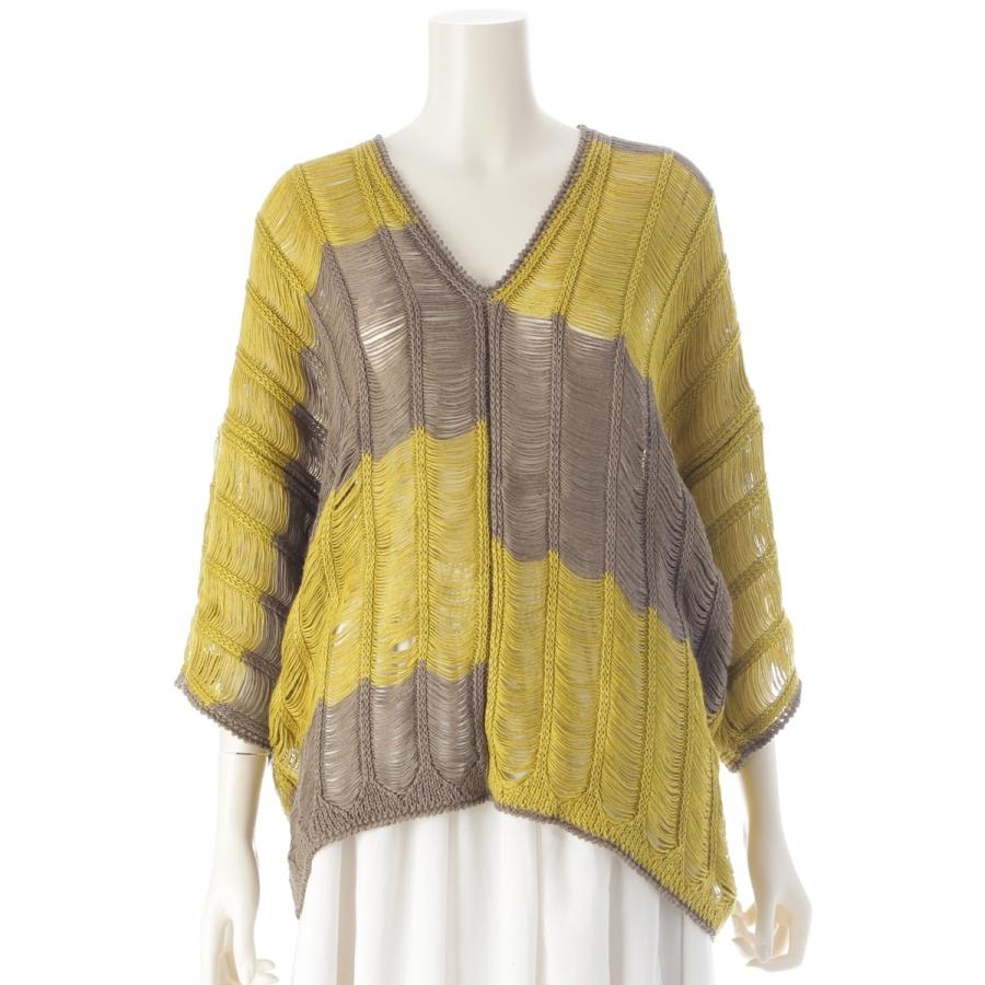 イッセイミヤケ 70-80s オールスタイル 透かし編み ニット ライトグリーン グレージュ【中古】 ISSEY MIYAKE（イッセイミヤケ） 70-80s オールスタイル 透かし編み