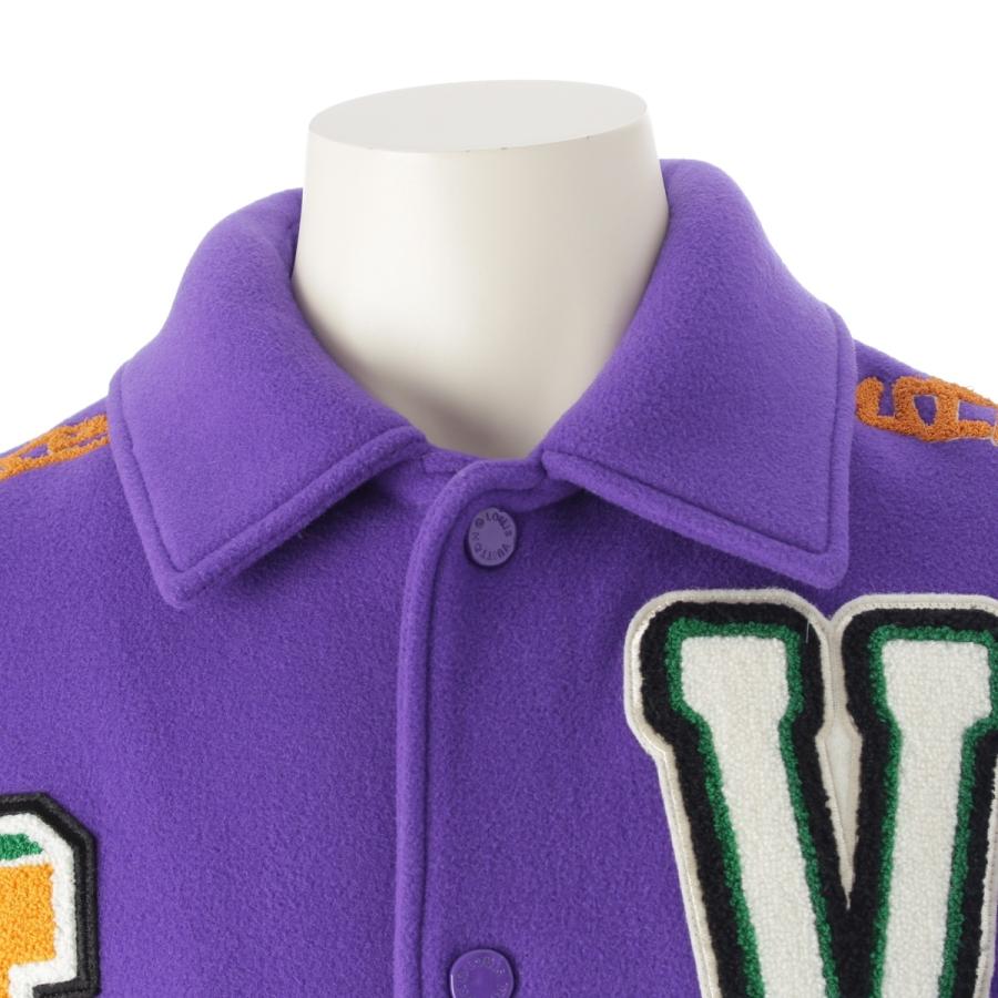 ルイヴィトン 22AW ウール レザー マルチパッチ ワッペン バーシティ スタジャン ジャケット アウター 1AAHH3 パープル ホワイト 50【中古】 LOUIS VUITTON（ルイ・ヴィトン） 22AW ウール レザー マルチパッチ