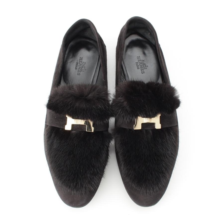 期間限定☆新品同様☆HERMES　モカシン　フラットシューズ　ブラック♡ HERMES（エルメス） パリ モカシン スウェードレザー フラットシューズ