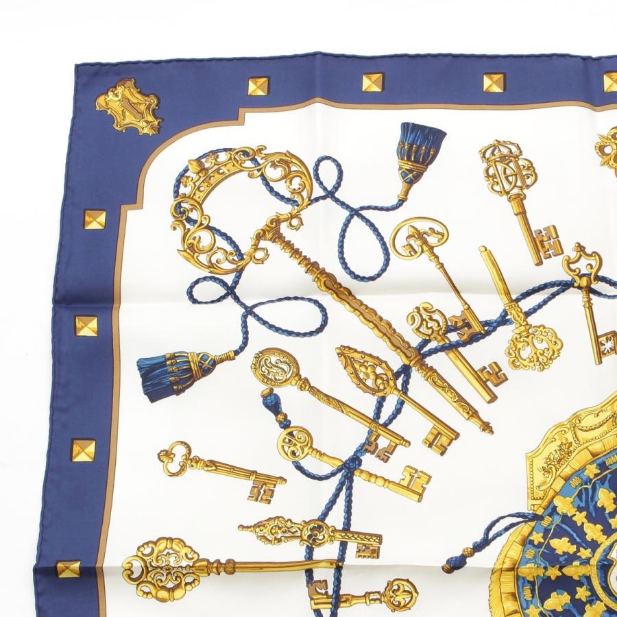 HERMES（エルメス） シルク カレ90 LES CLES 鍵 スカーフ ブルー【中古