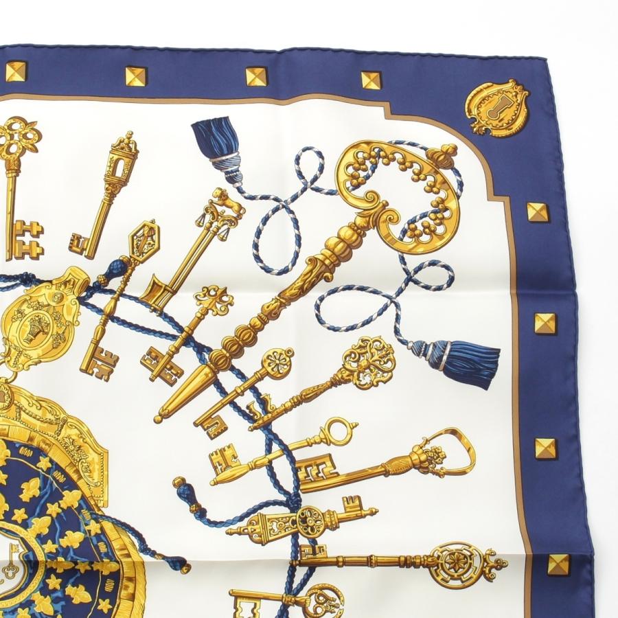 HERMES（エルメス） シルク カレ90 LES CLES 鍵 スカーフ ブルー【中古