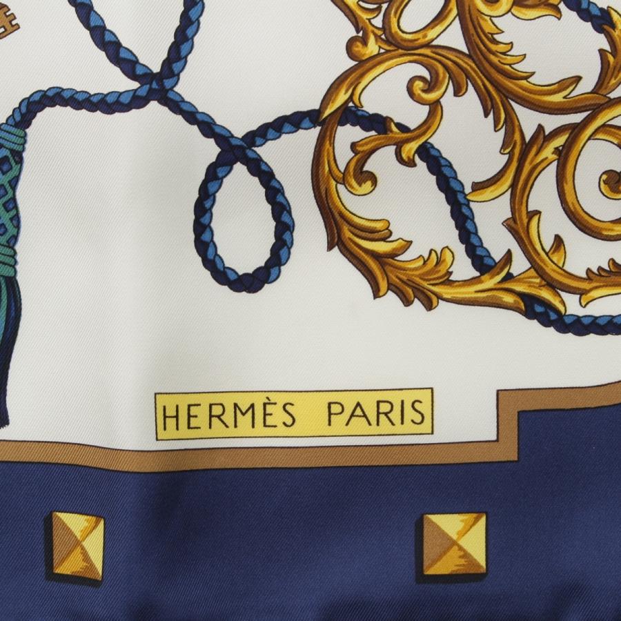 HERMES（エルメス） シルク カレ90 LES CLES 鍵 スカーフ ブルー【中古