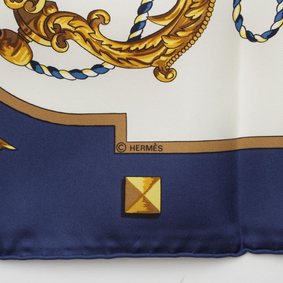 HERMES（エルメス） シルク カレ90 LES CLES 鍵 スカーフ ブルー【中古
