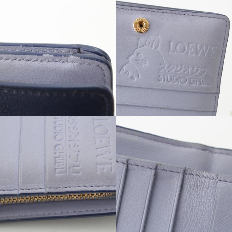 ロエベ スタジオジブリ ハウルの動く城 レザー マジカルスカイウォレット 二つ折り財布 ナイトブルー【中古】 LOEWE（ロエベ） スタジオジブリ ハウルの動く城 レザー マジカル