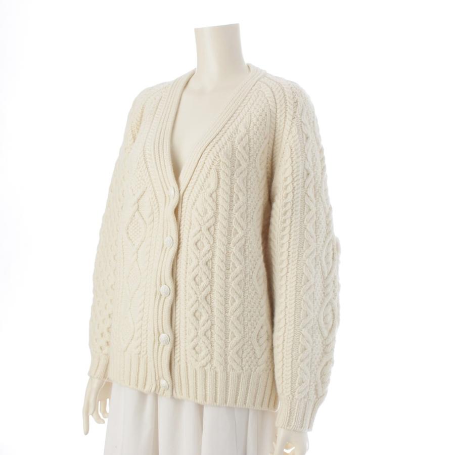 ドゥロワー 23AW ウール カシミヤ FALL1 ケーブル編み ミンク パッチ ニット セーター カーディガン 6515-199-0580 オフホワイト ベージュ ‐【中古】_1