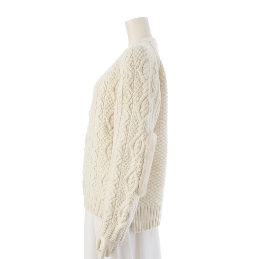ドゥロワー 23AW ウール カシミヤ FALL1 ケーブル編み ミンク パッチ ニット セーター カーディガン 6515-199-0580 オフホワイト ベージュ ‐【中古】_2