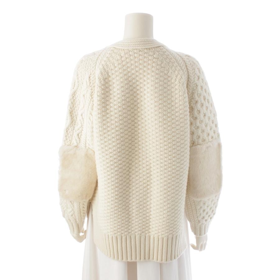 ドゥロワー 23AW ウール カシミヤ FALL1 ケーブル編み ミンク パッチ ニット セーター カーディガン 6515-199-0580 オフホワイト ベージュ ‐【中古】_3
