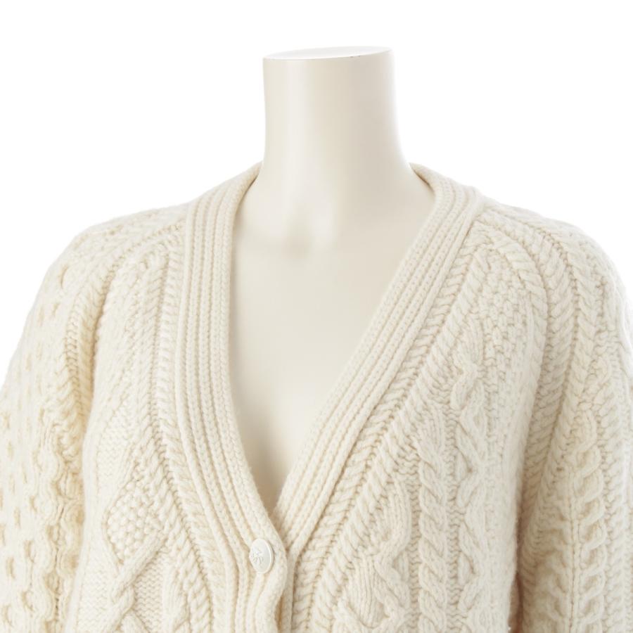 ドゥロワー 23AW ウール カシミヤ FALL1 ケーブル編み ミンク パッチ ニット セーター カーディガン 6515-199-0580 オフホワイト ベージュ ‐【中古】_4