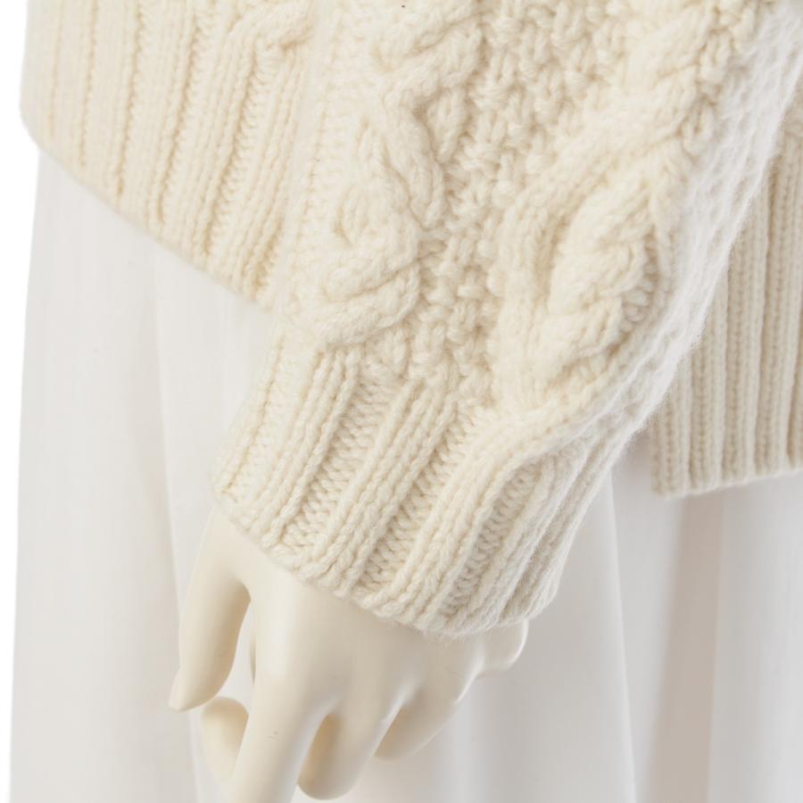 ドゥロワー 23AW ウール カシミヤ FALL1 ケーブル編み ミンク パッチ ニット セーター カーディガン 6515-199-0580 オフホワイト ベージュ ‐【中古】_6