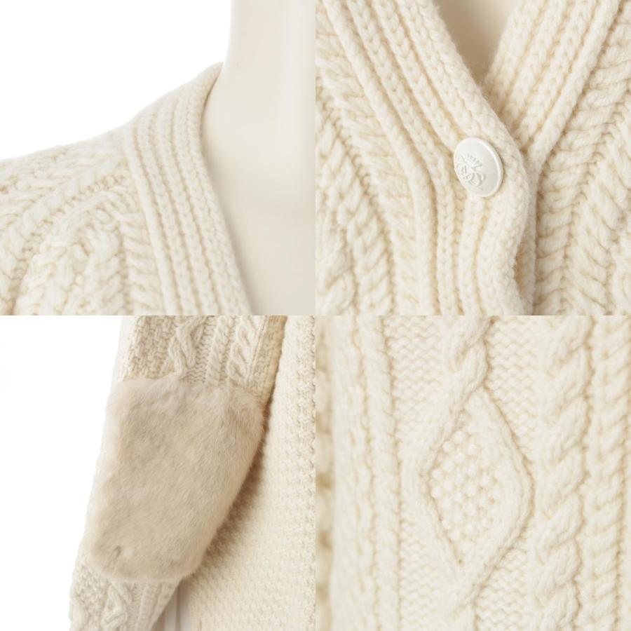 ドゥロワー 23AW ウール カシミヤ FALL1 ケーブル編み ミンク パッチ ニット セーター カーディガン 6515-199-0580 オフホワイト ベージュ ‐【中古】_7
