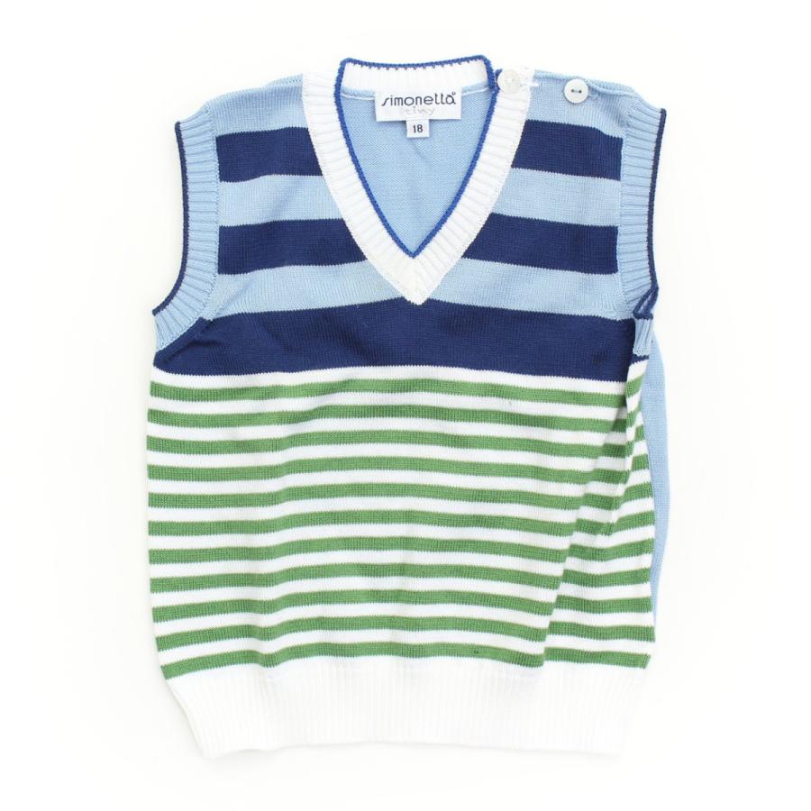 シモネッタ】Simonetta キッズ 子供服 ボーダー ニット ベスト ブルー 