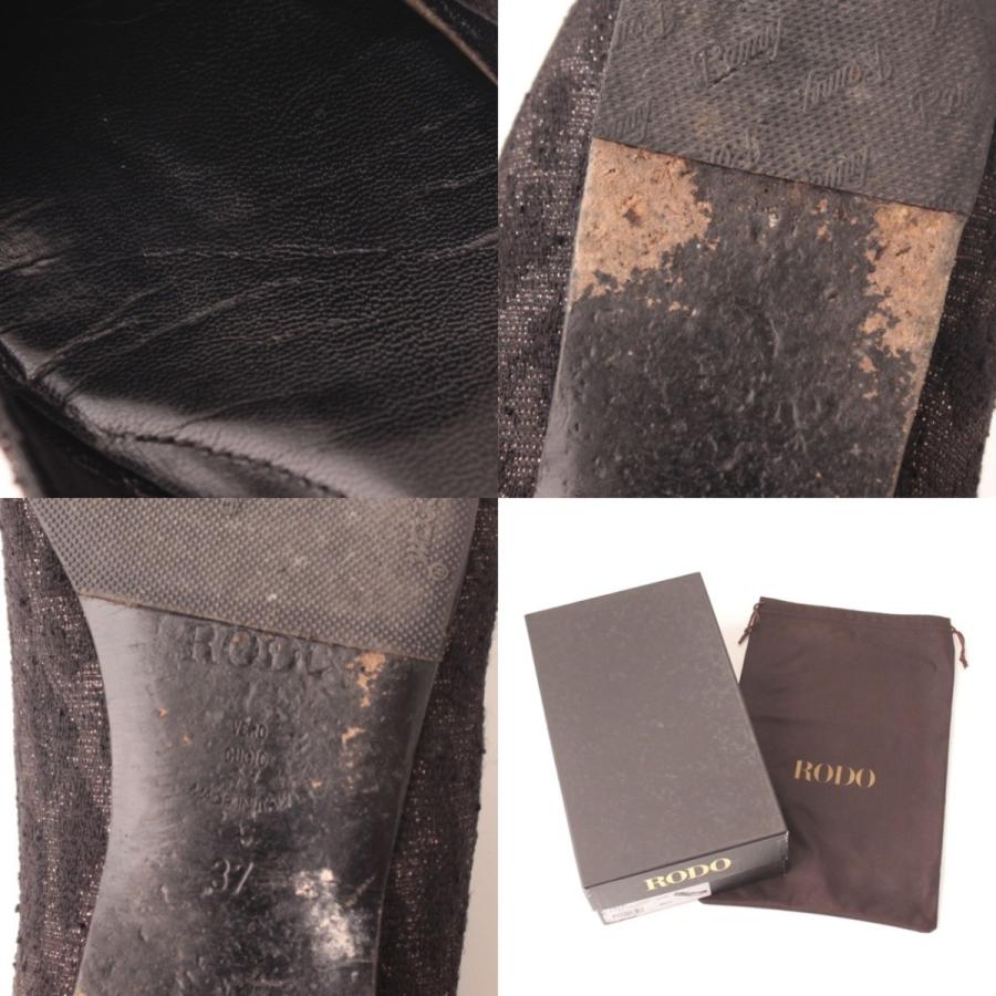 ロド】RODO リボン フラットシューズ パンプス ブラック 37 【中古 