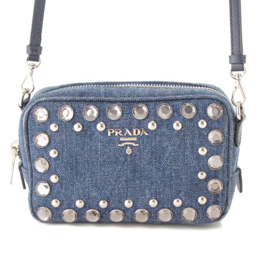 【プラダ】Prada　デニム ビジュー ショルダーポーチ 1N1674 ブルー 【中古】【正規品保証】62752