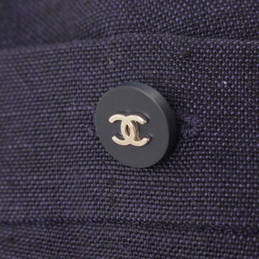 CHANEL シャネル リネン 半袖ワンピース ネイビー ヴィンテージ CHANEL シャネル リネン 半袖ワンピース ネイビー ヴィンテージ