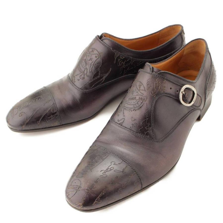 【ベルルッティ】Berluti　モンクストラップ カリグラフィ ビジネスシューズ ブラック 8 1/2 【中古】【正規品保証】85031