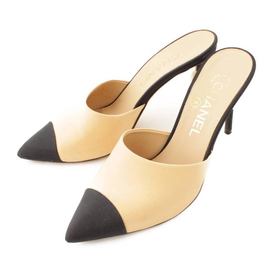 シャネル Chanel パールヒール パンプス ミュール ベージュ ブラック 35 1 2 中古 正規品保証 868 868 Www Retro Jp 通販 Yahoo ショッピング
