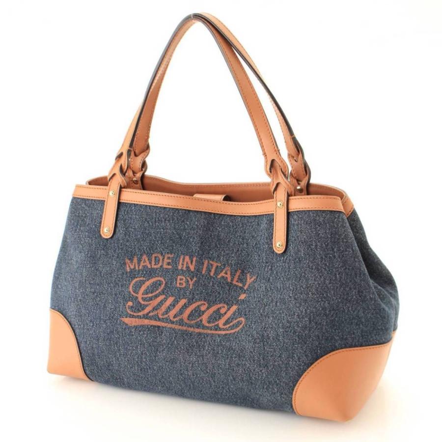 グッチ】Gucci クラフトデニム×レザー トートバッグ 348715 ブルー 