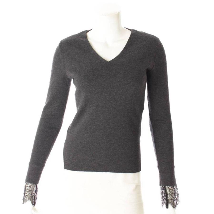 FOXEY フォクシー Vネックレースニットサイズ40グレー