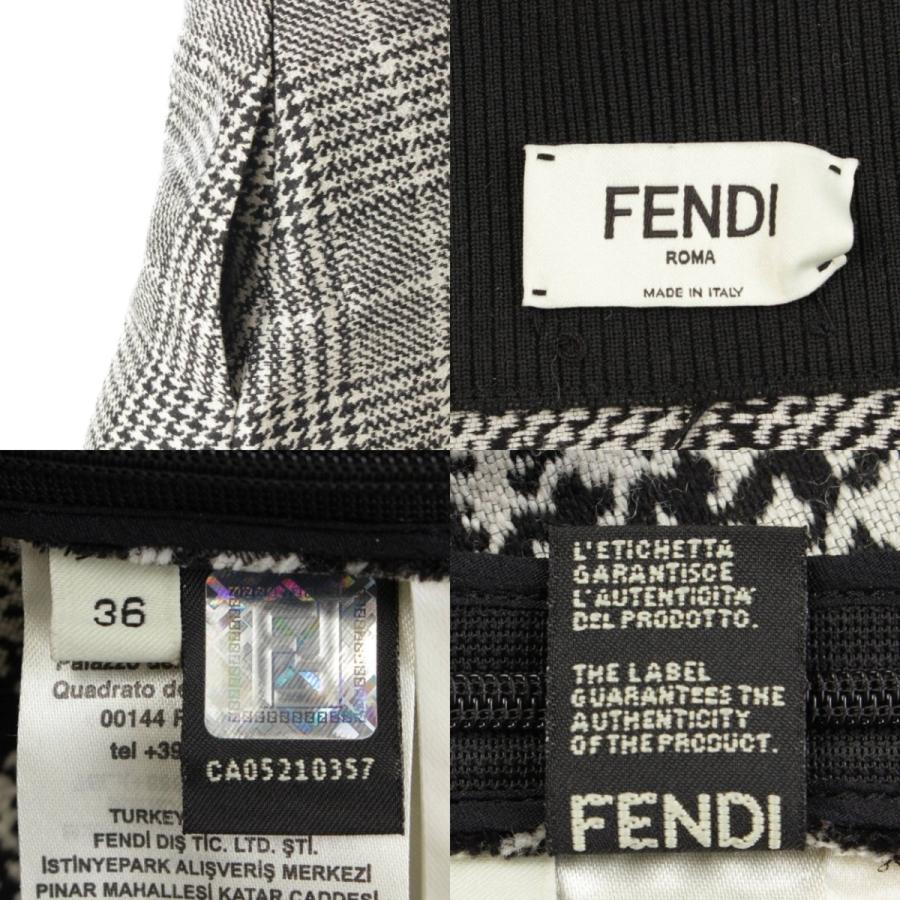 フェンディ】Fendi シルク混 グレンチェック ロングスカート グレー 36 