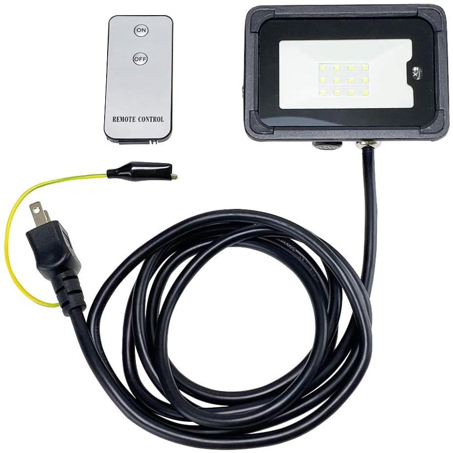 リモコン付 LED投光器 10W 昼光色 820lm 薄型 防雨形 ブラック ACプラグ付き 1個（Yahoo!・リュウド直販ヤフー店）
