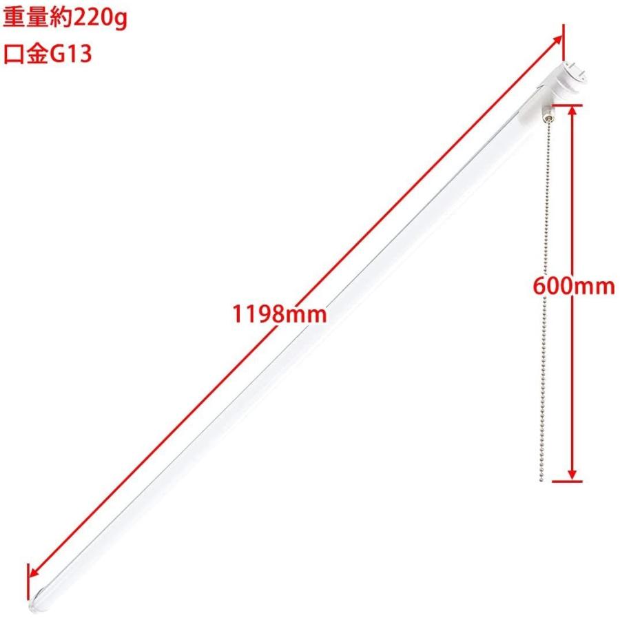 プルスイッチ付き LED蛍光灯 40形 長さ1198mm G13口金 両側給電タイプ 18W 昼光色 2300lm 1本｜reudo｜02