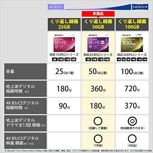 ソニー 日本製 ブルーレイディスク BD-RE DL 50GB 1枚あたり地デジ約6時間 繰り返し録画用 5枚入り 2倍速ダビング対応 ケース付属 5BNE2VJPS2