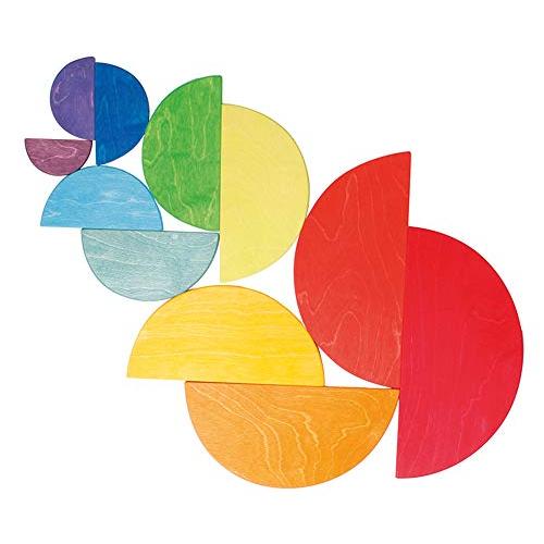 グリムGRIMM'S 玩具 おもちゃ 知育玩具 木製 積み木 見立て遊び ボード 高さ18.5×幅37×厚み0.8cm最大パーツ レインボーセミサークル_2