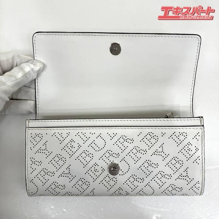 中古美品】BURBERRY バーバリー 長財布 ロゴパンチング ホワイト 