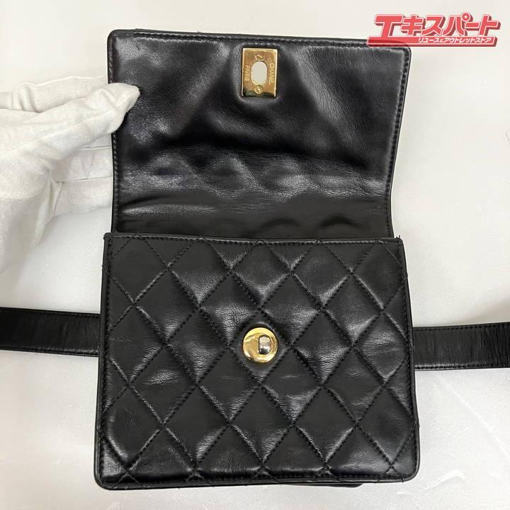 CHANEL シャネル マトラッセ ミニ ウエストポーチ ブラック ラムスキン