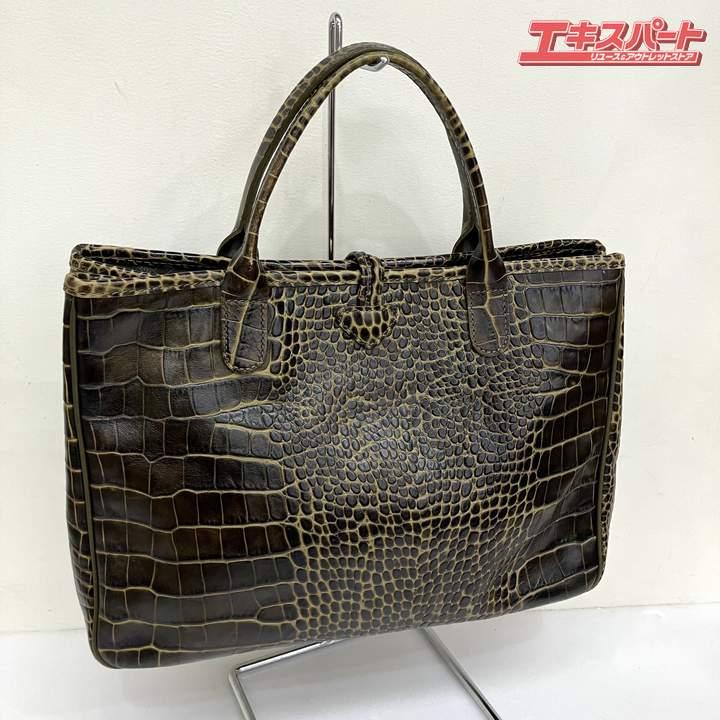 【希少】ロンシャン クロコ 型押し レザー ハンドバッグ トートバッグ ブラック e0389_1.jpg