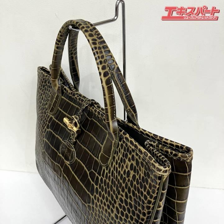 LONG CHAMP ロンシャン クロコ型押しレザー ハンドバッグ トート