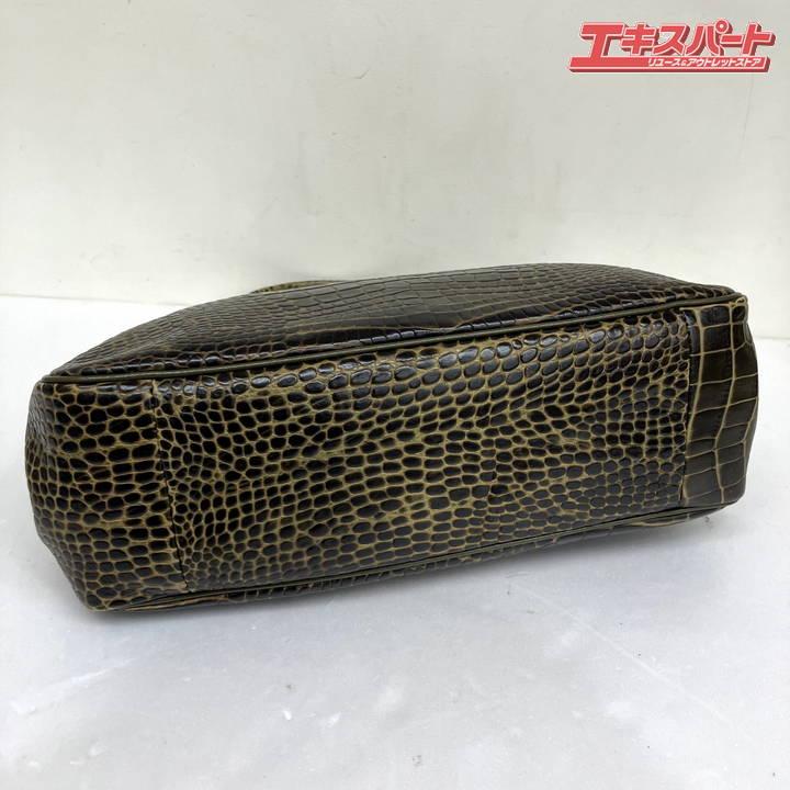 【希少】ロンシャン クロコ 型押し レザー ハンドバッグ トートバッグ ブラック e0389_1.jpg