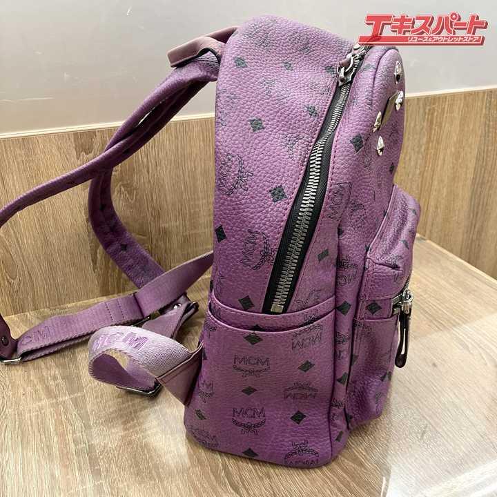 MCM エムシーエム スタッズ レザー リュックサック 紫 パープル
