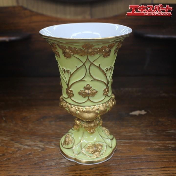 1924年-1934年 マイセン アンティーク 約19cm ファイファー期 グランツゴールド 光沢金 フラワーベース 花瓶 辻堂店の画像