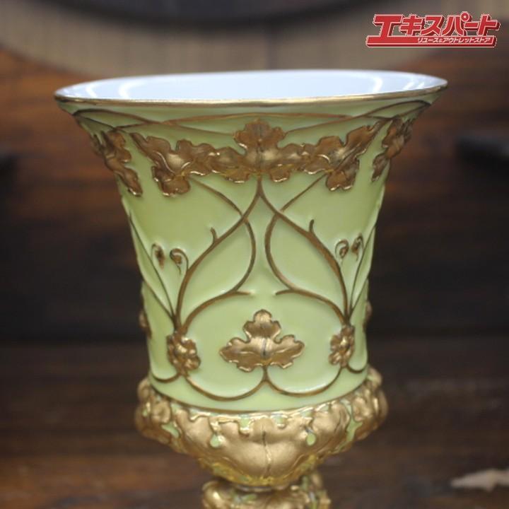 1924年-1934年 マイセン アンティーク 約19cm ファイファー期 グランツゴールド 光沢金 フラワーベース 花瓶 辻堂店の画像