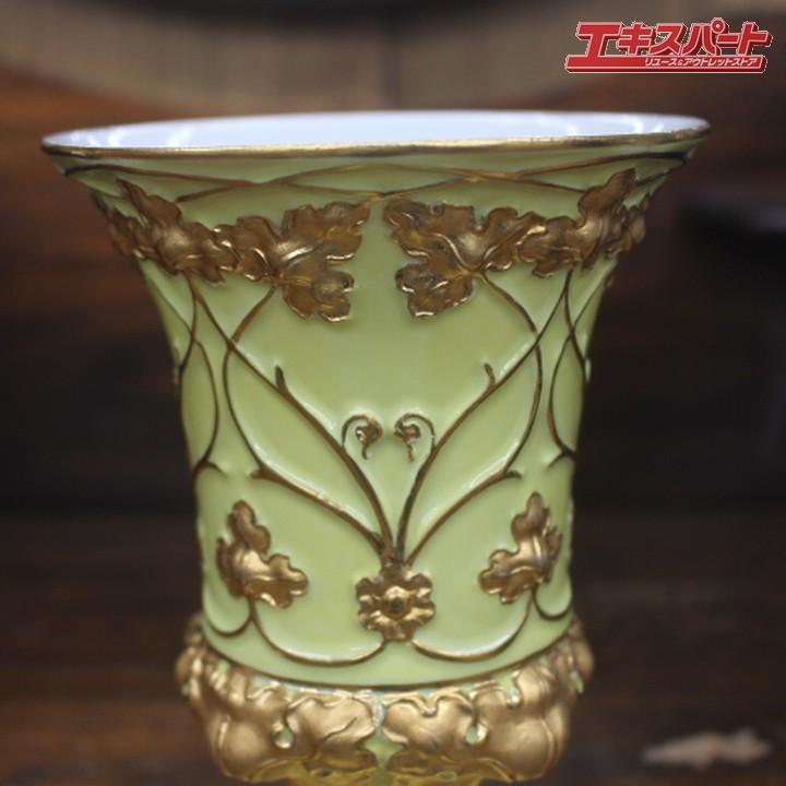 1924年-1934年 マイセン アンティーク 約19cm ファイファー期 グランツゴールド 光沢金 フラワーベース 花瓶 辻堂店の画像