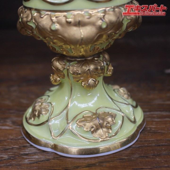 1924年-1934年 マイセン アンティーク 約19cm ファイファー期 グランツゴールド 光沢金 フラワーベース 花瓶 辻堂店の画像